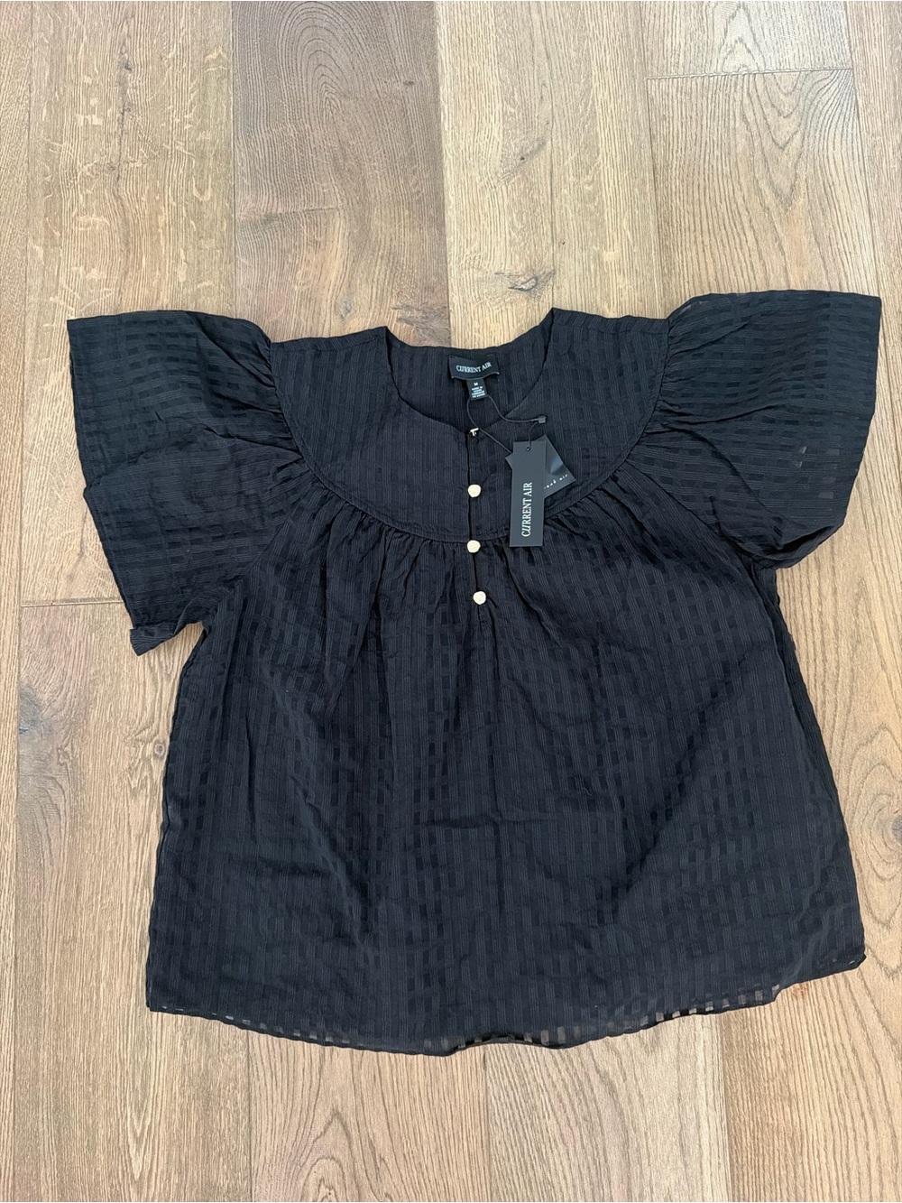 Current Air Black Textured Short-Sleeve Blouse
